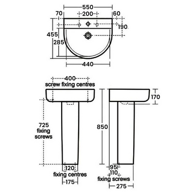 Ideal Standard Concept Arc 550mm Pedestal Basin With Overflow - White - E785201