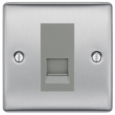 BG Nexus Brushed Steel Single Master Telephone Socket, Screw Terminal - Grey Inserts by British General (BG-NBSBTMS1G)