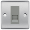 BG Nexus Brushed Steel Single Master Telephone Socket, Screw Terminal - Grey Inserts