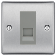 BG Nexus Brushed Steel Single Master Telephone Socket, Screw Terminal - Grey Inserts by British General (BG-NBSBTMS1G)