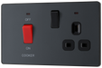 PCDMG70B Front - This Evolve Matt Grey 45A cooker control unit from British General includes a 13A socket for an additional appliance outlet, and has flush LED indicators above the socket and switch. 