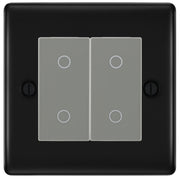 BG Nexus Matt Black Double Master Touch Dimmer Switch Grey Inserts by British General (BG-EMTDMG+NFBEMS2)