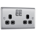 BG NBS22B Nexus Metal Brushed Steel 2 Gang 13A Switched Socket - Black Insert
