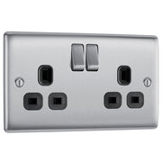 BG NBS22B Nexus Metal Brushed Steel 2 Gang 13A Switched Socket - Black Insert by British General (BG-NBS22B-Shopify-SA_1)
