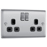 BG NBS22B Nexus Metal Brushed Steel 2 Gang 13A Switched Socket - Black Insert by British General (BG-NBS22B-Shopify-SA_1)