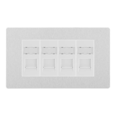 BG Evolve Brushed Steel 4 Gang RJ45 Cat6 Data Socket Outlet White Inserts