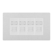BG Evolve Brushed Steel 4 Gang RJ45 Cat6 Data Socket Outlet White Inserts by British General (BG-PCDBSRJ454W)