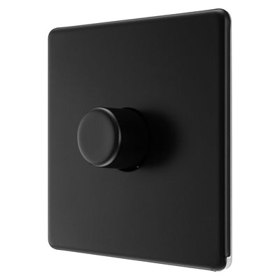 BG Screwless Matt Black 200W 2 Way Single Trailing Edge Dimmer Switch FFB81 with 25mm Steel Back Box