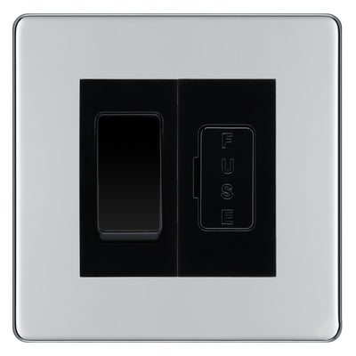 BG Screwless Polished Chrome 2 Way Light Switch & 13A Fused Spur Plate | Black Insert