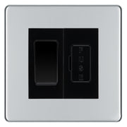 BG Screwless Polished Chrome 2 Way Light Switch & 13A Fused Spur Plate | Black Insert
