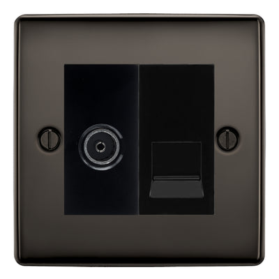BG Nexus Black Nickel TV Aerial & Master Telephone Socket - Black Insert