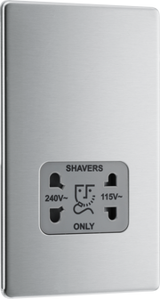 BG Electrical FBS20G Nexus Screwless Flat-Plate Shaver Socket Outlet Brushed Steel Grey Insert Dual Voltage 115V - 230V by British General (BG-FBS20G-Shopify-SA_1)