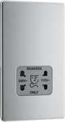 BG Electrical FBS20G Nexus Screwless Flat-Plate Shaver Socket Outlet Brushed Steel Grey Insert Dual Voltage 115V - 230V by British General (BG-FBS20G-Shopify-SA_1)