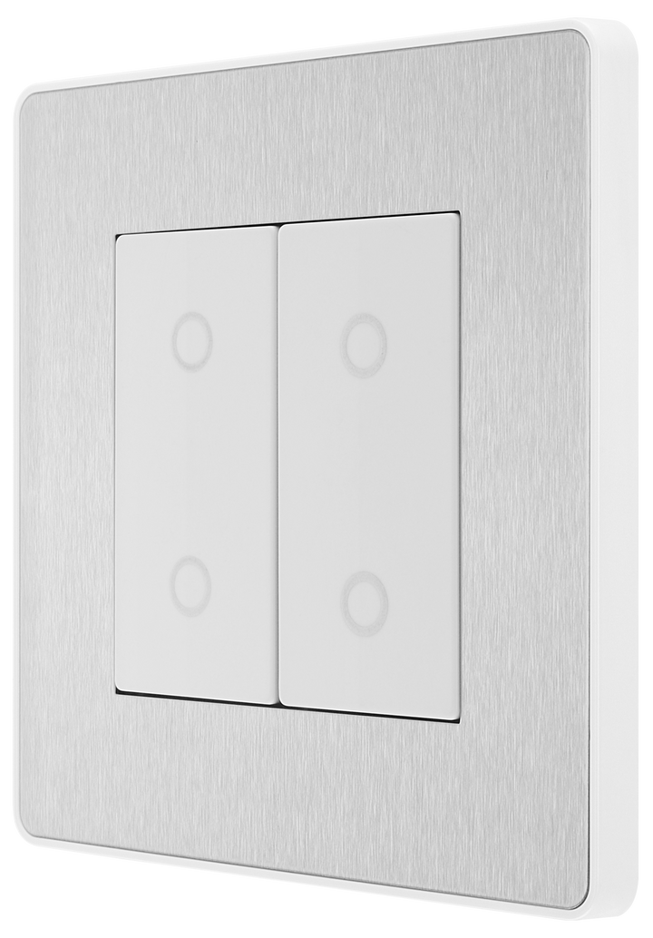 PCDBSTDM2W Side - This Evolve Brushed Steel double master trailing edge touch dimmer allows you to control your light levels and set the mood.