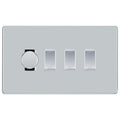 BG Polished Chrome Screwless Flat Plate 4 Gang Light Switch 1x Trailing Edge LED Dimmer 3x 2 Way Custom Switch