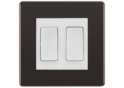 BG Electrical Screwless Black Nickel 2-Gang Light Switch 1x 2-Way + 1x Intermediate – White Inserts