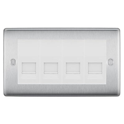 BG Nexus Brushed Steel 4 Gang IDC Secondary Telephone Socket - White Insert by British General (BG-NBSBTS4W)