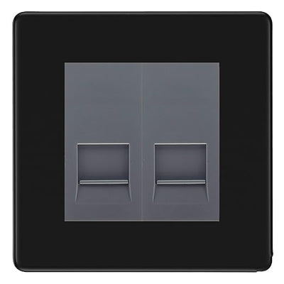 BG Screwless Matt Black Double IDC Secondary Telephone Socket - Grey Insert by British General (BG-FFBBTS2G)