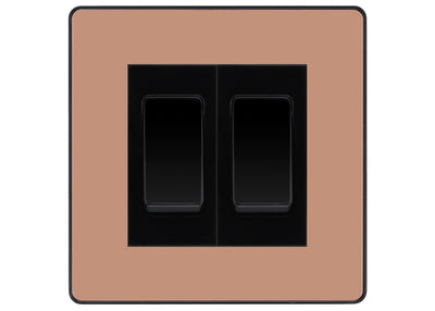 BG Evolve Polished Copper 2 Gang Intermediate Light Switch Custom Grid – Black Insert by British General (BG-EVOLVE-CP-2G-COMBO-2x-INT-BL)