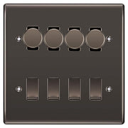 BG Nexus Black Nickel 8 Gang Switch 4x Trailing Edge LED Dimmer, 2x Intermediate, 2x 2-Way Switch by British General (BG-Nexus-BN-8G-4x-Dimmer-2x-INT-2x-2Way)