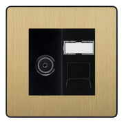 BG Evolve Satin Brass TV Aerial & RJ45 CAT6 Data Socket - Black Insert