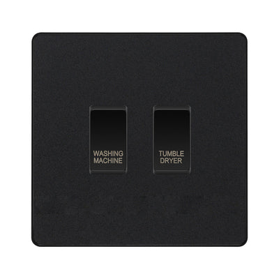 BG Evolve Matt Black Custom Appliance Grid Switch 2 Gang Screwless by British General (BG-EVOLVE-MB-2GANG-APPLIANCE)