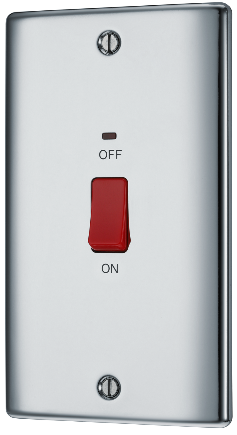 BG NPC72 Nexus Metal Polished Chrome Large Plate 45A 2 Pole Neon Cooker Switch