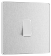 Switches: BG Evolve Brushed Steel Screwless Switches & Sockets White Insert Range PCDBS12W - Single Light Switch 20A by British General (BG-EVOLVE-BRUSHED-STEEL-PCDBS12W)