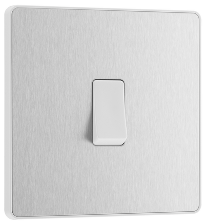 BG Evolve Brushed Steel Screwless Switches & Sockets White Insert Range
