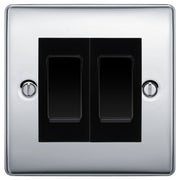 BG Nexus Polished Chrome 2 Gang 20AX 2-Way Switch Custom Grid – Black Insert by British General (BG-Nexus-PC-2G-Combo-2x2WAY-BL)