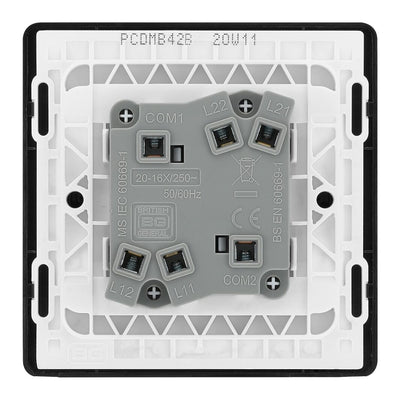 BG Evolve Matt Black 2 Gang 20A 16AX 2 Way Light Switch PCDMB42B with 35mm Steel Back Box