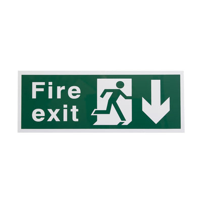 Extinguishers & Equipment: Plastic Fire Exit Signs - Self-Adhesive Arrow Down by Rainbow (SAFELINCS-RBRPSAWFED)