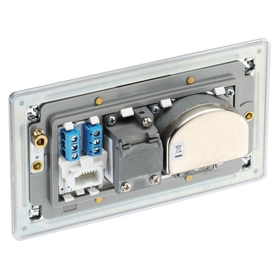 BG Screwless Polished Chrome Quadplex TV FM SAT (x2) FPC69 with 25mm Steel Back Box