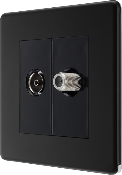 BG Nexus FFB65 Matt Black Double Satellite and Co-Axial socket by British General (BG-FFB65-1)