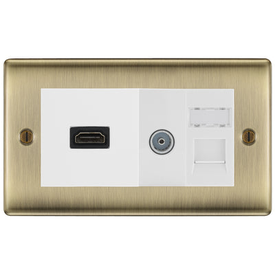 BG Nexus Matt Black Media Wall Plate TV Aerial, HDMI & CAT6 Outlet - White Insert by British General