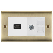 BG Nexus Matt Black Media Wall Plate TV Aerial, HDMI & CAT6 Outlet - White Insert by British General