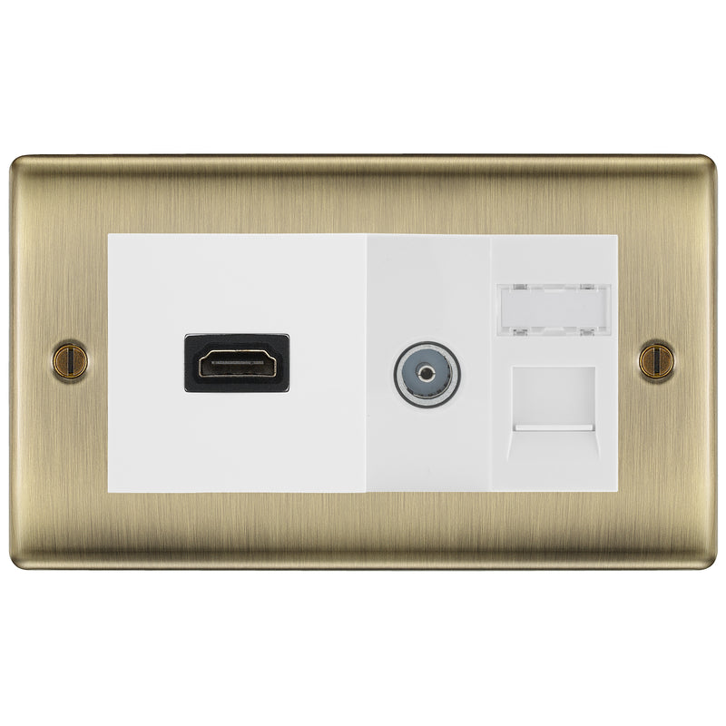 BG Nexus Matt Black Media Wall Plate TV Aerial, HDMI & CAT6 Outlet - White Insert
