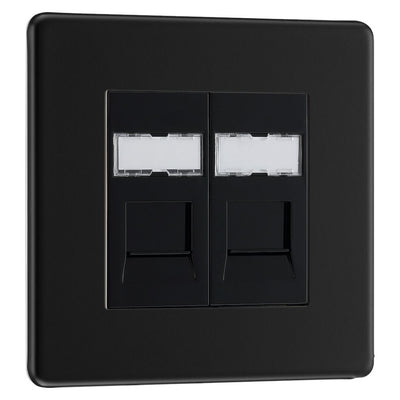 BG Screwless Matt Black RJ45 Double Telephone Socket FFBRJ452 with 25mm Steel Back Box