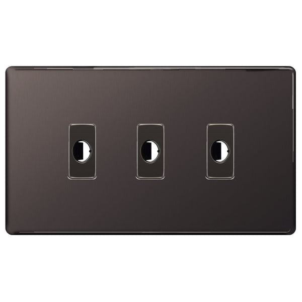 BG Nexus Screwless Black Nickel 3 Gang Flex Outlet Socket