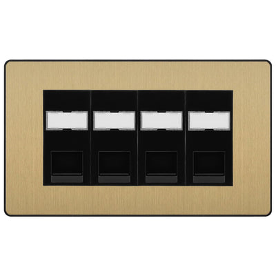 BG Evolve Satin Brass 4 Gang RJ45 Cat5e Data Socket Black Inserts