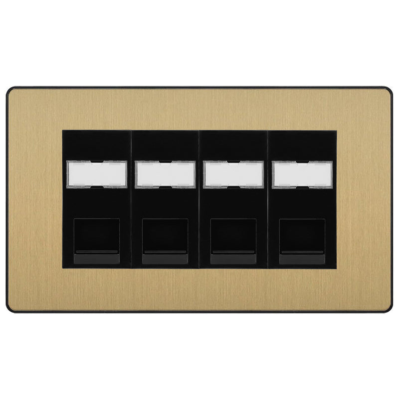 BG Evolve Satin Brass 4 Gang RJ45 Cat5e Data Socket Black Inserts