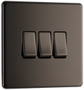 BG FBN43 Nexus Screwless Flat-Plate Triple Light Switch Black Nickel 2 Way 10A