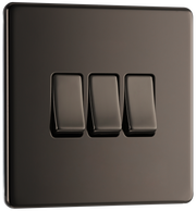 BG FBN43 Nexus Screwless Flat-Plate Triple Light Switch Black Nickel 2 Way 10A
