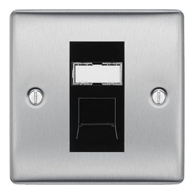 BG Nexus Metal Brushed Steel 1 Gang RJ45 Data Socket NBSRJ451 Black Insert by British General