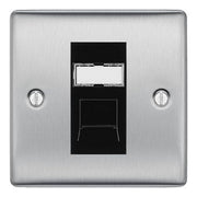 BG Nexus Metal Brushed Steel 1 Gang RJ45 Data Socket NBSRJ451 Black Insert by British General