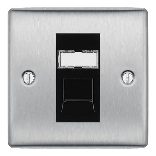 BG Nexus Metal Brushed Steel 1 Gang RJ45 Data Socket NBSRJ451 Black Insert