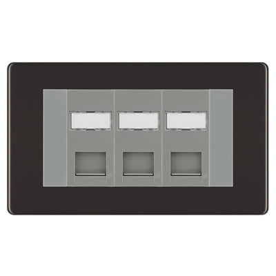 BG Screwless Black Nickel 3 Gang RJ45 CAT6 Data Socket Grey Inserts by British General (BG-FBNRJ453C5EG)