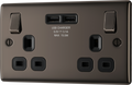 BG NBN22U3B Nexus Metal Black Nickel 2 Gang 13A 2x USB-A 3.1A Switched Socket