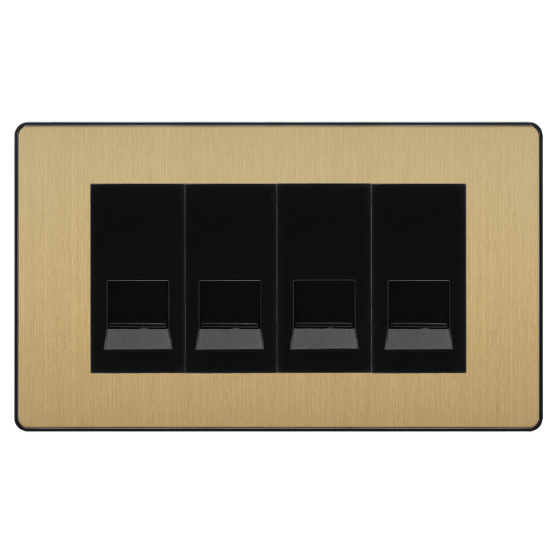 BG Evolve Satin Brass 4 Gang Secondary Telephone Socket, Screw Terminal - Black Insert