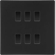 BG Matt Black Screwless 6 Gang Intermediate Light Switch Custom Grid + Back Box by British General (BG-SCL-MB-6G-CUSTOM-6x INT SWITCH)